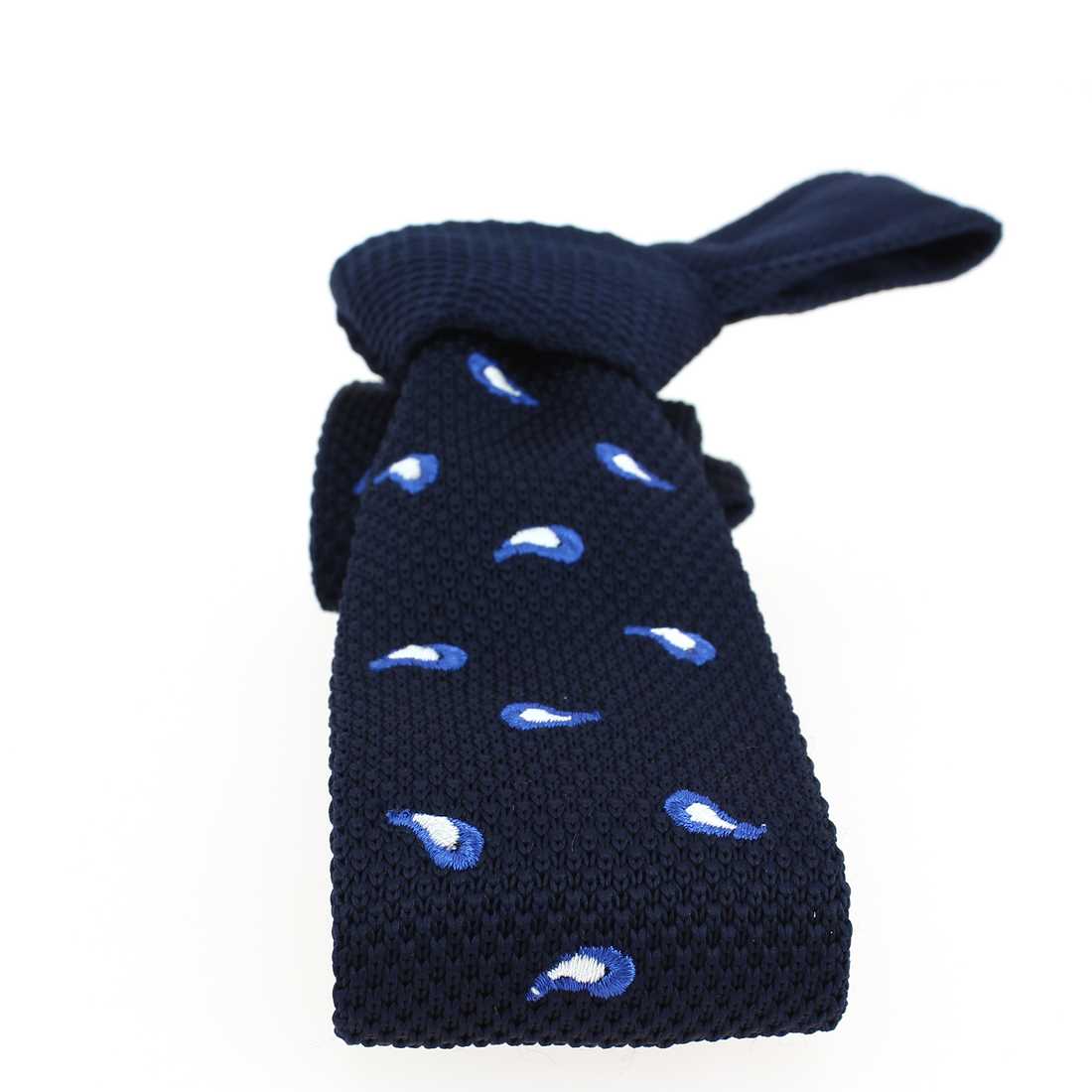 Cravate tricot Charles Le Jeune Plume Marine Bleu Plume Microfibre