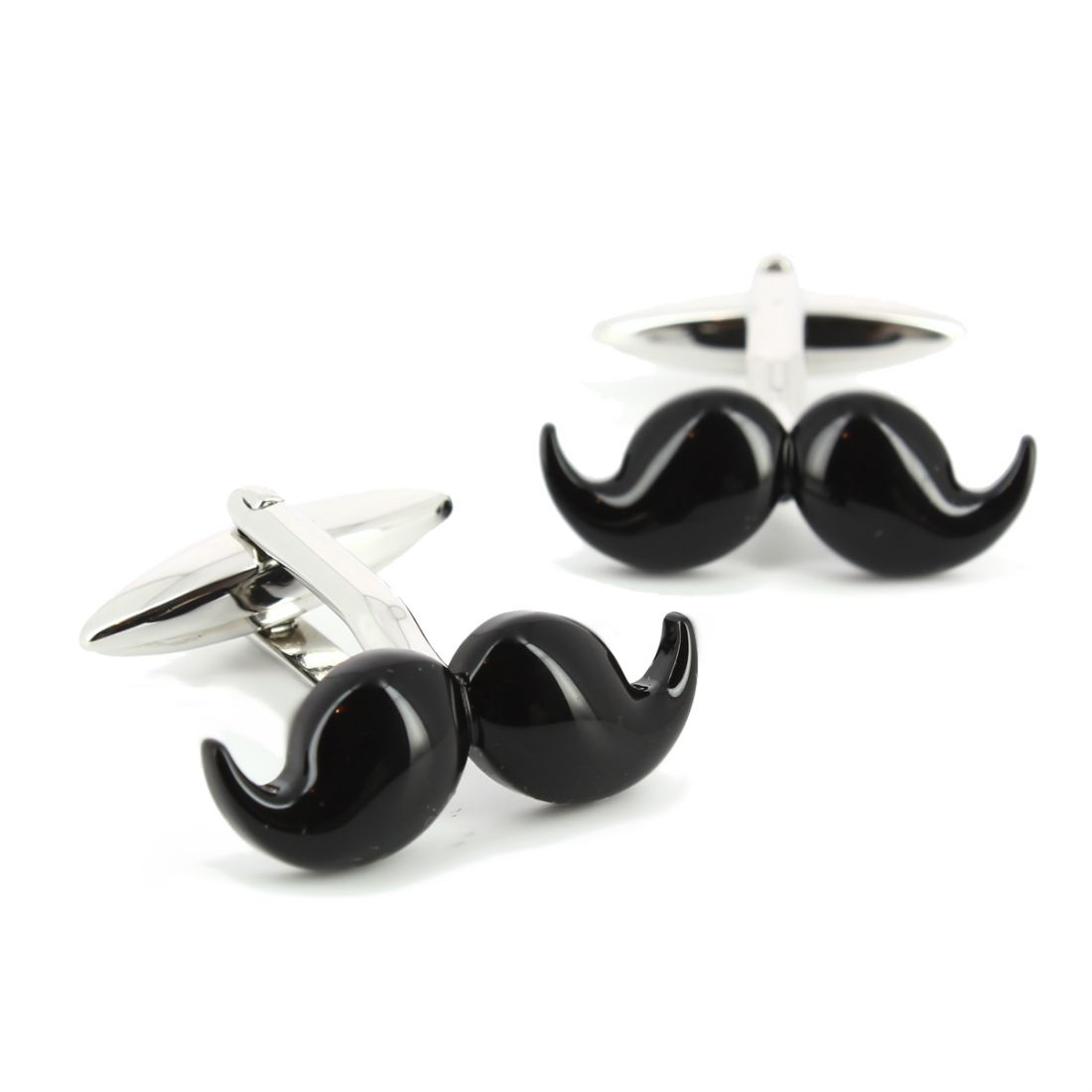 Boutons de manchette C-Avenue moustache Noir Acier rhodié Fantaisie