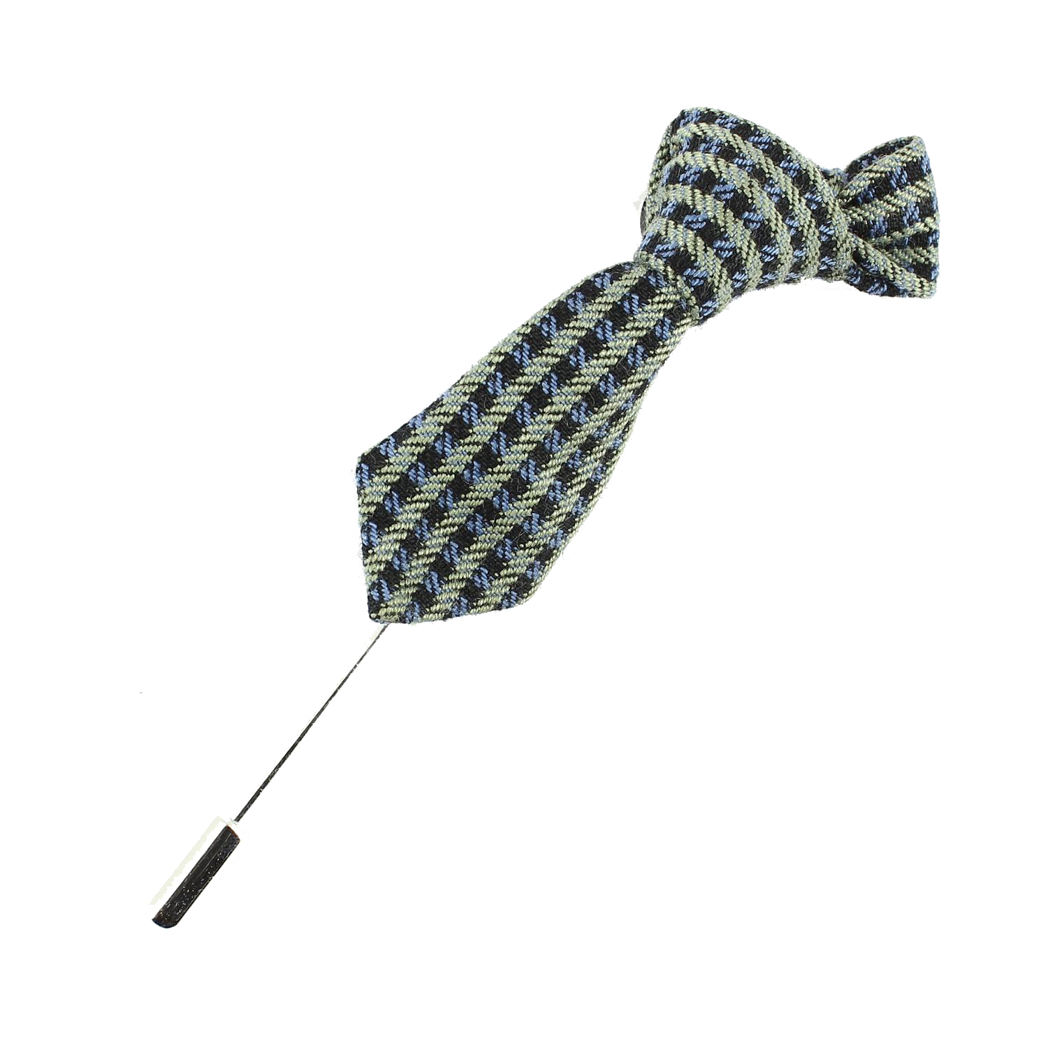 Boutonnière C-Avenue Signature mini cravate pied de poule Vert Acier