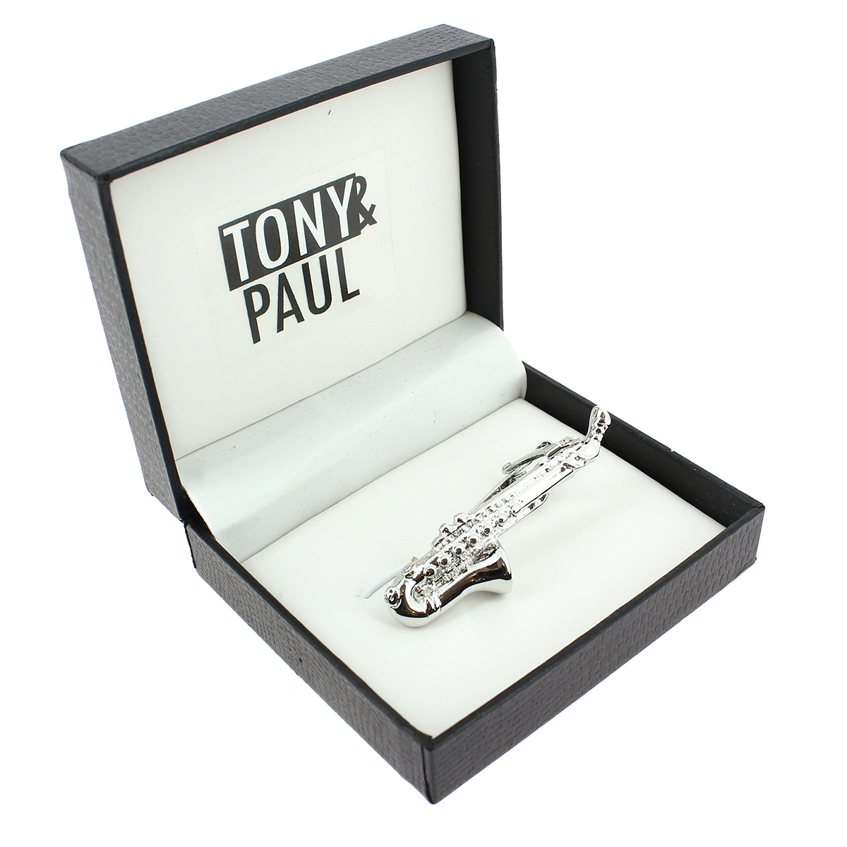 Pince à cravate Tony & Paul saxophone Gris argent Métal Acier rhodié