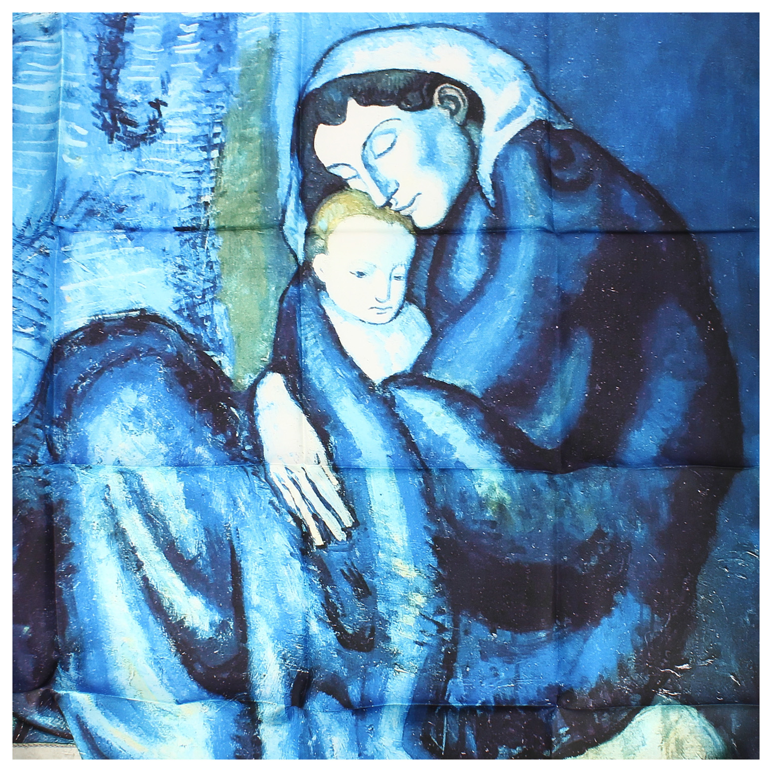 Carré 90 Brochier Picasso Mère et Enfant, Période Bleu Bleu Soie
