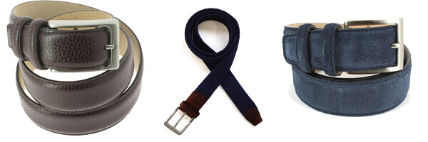 Ceinture cuir, Daim bleu marine, 35mm bords surpiqués et ceinture tréssée bleu