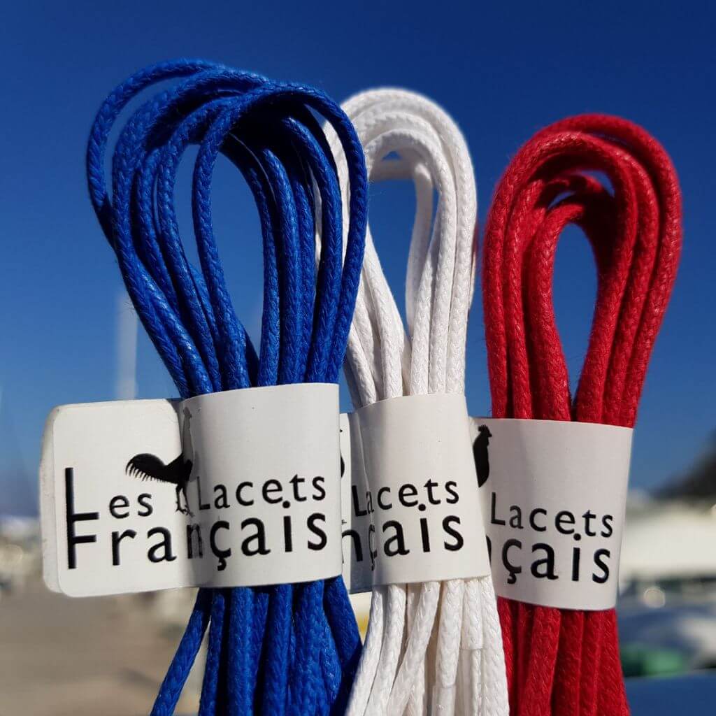 Les lacets Francais en bleu blanc rouge. Fabriqués en France